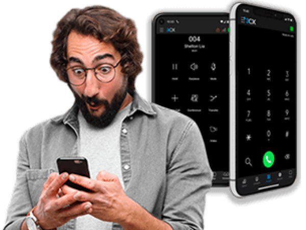 Man getting leads using voip phone app.
